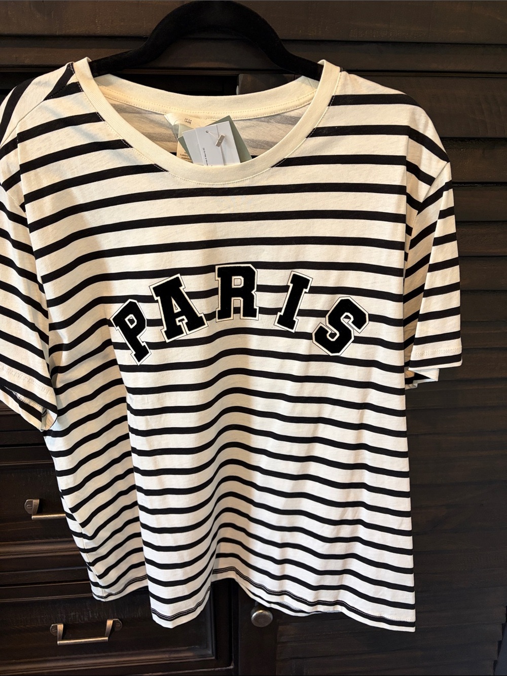 H&M Striped 'PARIS' Graphic Tee in Black and White